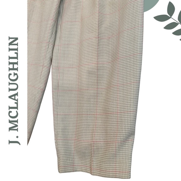 J. McLaughlin Wide-Leg Wool Blend  Trousers | Cream Taupe Plaid | Lined | Size 2 - Picture 5 of 6